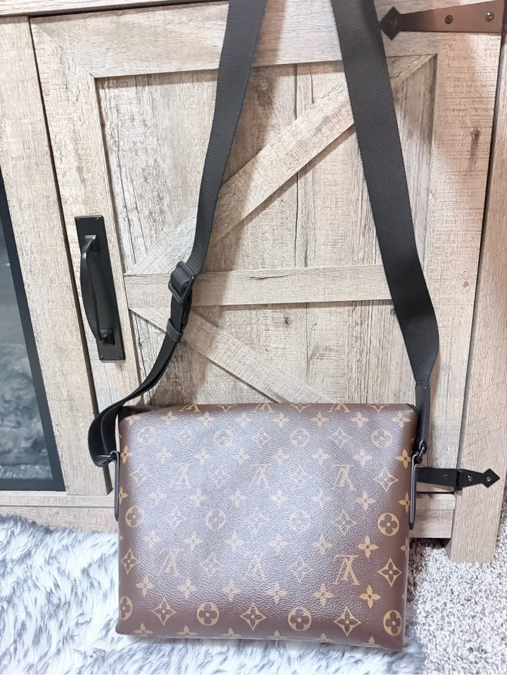 Monogram Canvas Crossbody Messenger Bag - Brown